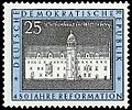 Sondermarke der Deutschen Post der DDR 1967 zum 450-jährigen Jubiläum des Thesenanschlags mit Luther-Haus in Wittenberg