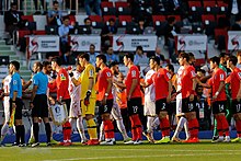 Bahrain and South Korea players before the match South Korea & Bahrain 20190122, Asian Cup 5.jpg