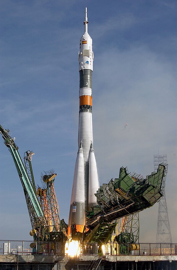 The launch of Soyuz TMA-3 atop a Soyuz-FG rocket.