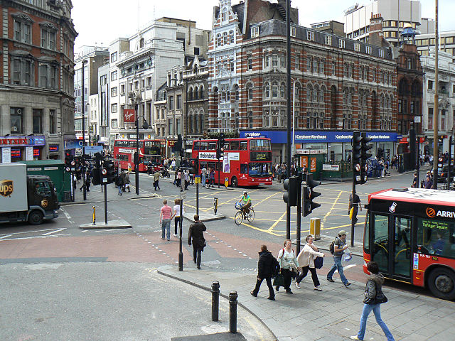 St Giles Circus seen from Centre Point prior to the start of Crossrail work, May 2007