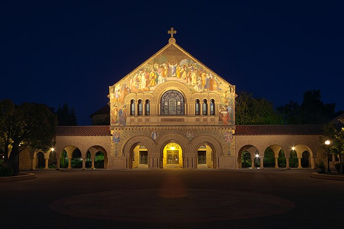 Stanford Memorial Church at night
