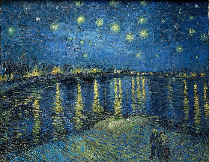 Van Gogh's Starry Night Over the Rhône (1888). Blue used to create a mood or atmosphere. A cobalt blue sky, and cobalt or ultramarine water.
