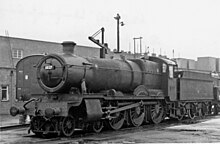 No. 6827 'Llanfrechfa Grange' at Swindon Works 29 November 1964. Swindon Works 'Grange' 4-6-0 geograph-2920419-by-Ben-Brooksbank.jpg