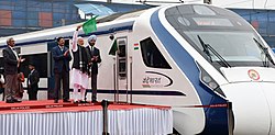 The Prime Minister, Shri Narendra Modi flagging off the first Semi High Speed Train “Vande Bharat Express”, at New Delhi Railway Station on February 15, 2019.jpg