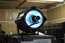 Black and white CRT projector Theatre Network Television projector at the Early Television Museum June 2022.jpg