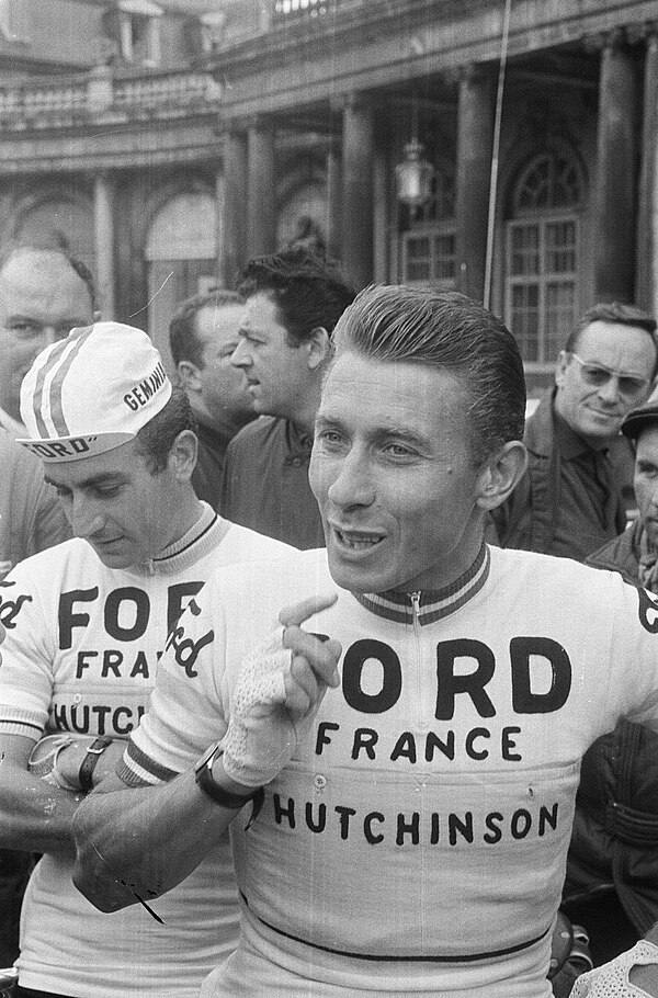 Aimar (left) with Ford France–Hutchinson teammate Jacques Anquetil at the 1966 Tour de France