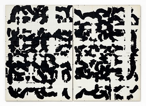 Péter Türk: Under his shadow I delighted to sit I-II, 1993–1994. Enamel on paper, 100x70 cm each.