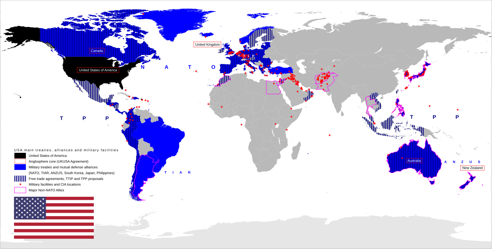 Сфера влияния США. Союзники США. Союзники США на карте.