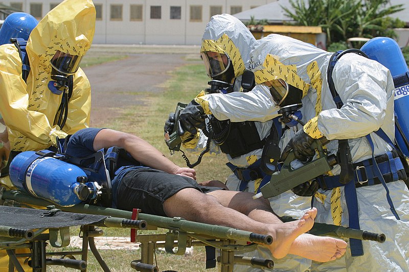 File:US Navy 030522-N-3228G-001 Members of the 93rd Weapons of Mass Destruction Civil Support Team (WMD CST) scan a survey team member for nerve or blister agents with chemical detection equipment during a casualty evacuation drill.jpg