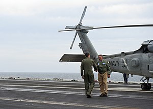 US Navy 120121-N-FI736-084 Secretary of Defense (SECDEF) Leon Panetta arrives aboard the aircraft carrier USS Enterprise (CVN 65).jpg