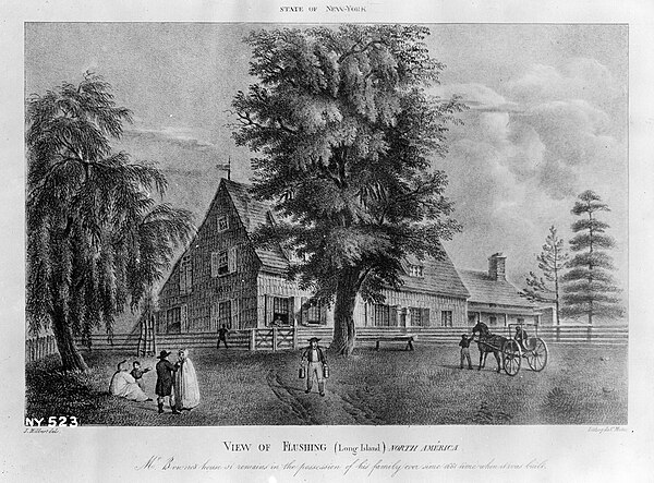 View of Flushing, John Bowne House, 1825