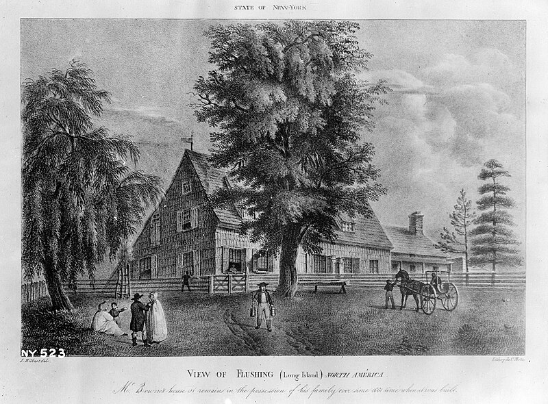 File:View of Flushing (Long Island New York) John Bowne House 1825.jpg