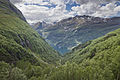 View towards Geirangerfjorden from north, Møre og Romsdal, Norway in 2013 June - 2.jpg