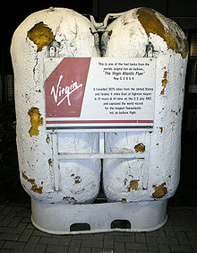 Fuel Tanks currently displayed at the airport from the Virgin Atlantic Flyer, the transatlantic hot air balloon, which landed four miles away in 1987