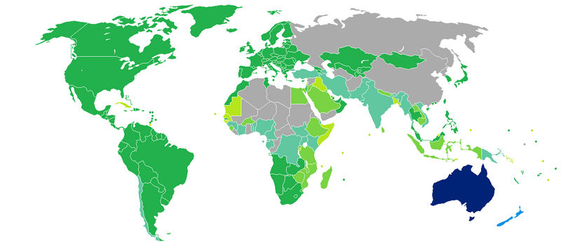 Countries and territories with visa-free entries or visas on arrival for holders of regular Australian passports.