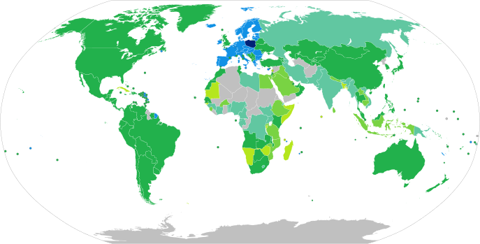 Map of jurisdictions by visa requirement for Polish citizens holding ordinary passports and traveling by air.
.mw-parser-output .legend{page-break-inside:avoid;break-inside:avoid-column}.mw-parser-output .legend-color{display:inline-block;min-width:1.25em;height:1.25em;line-height:1.25;margin:1px 0;text-align:center;border:1px solid black;background-color:transparent;color:black}.mw-parser-output .legend-text{}
Poland
Freedom of movement
Visa not required / ETA
Visa on arrival
eVisa
Visa available both on arrival or online
Visa required prior to arrival Visa requirements for Polish citizens.svg