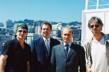 Bono with heads of government Tony Blair and Vladimir Putin, and musician/activist Bob Geldof in 2001