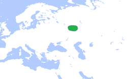 Volška Bolgarija (zelena) okrog leta 1200 (njeno ozemlje se v vsej njeni zgodovini ni mnogo spreminjalo)