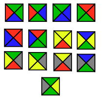 An aperiodic set of 13 Wang tiles derived from Kari's research Wang 13 tiles.svg