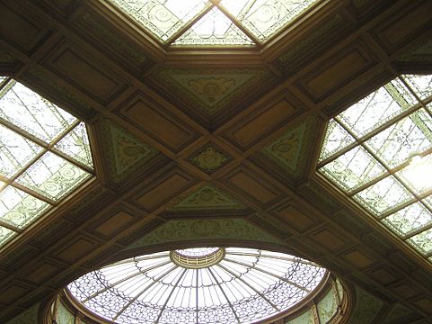 The elaborate ceiling of the ticket hall, extensively restored in 2003