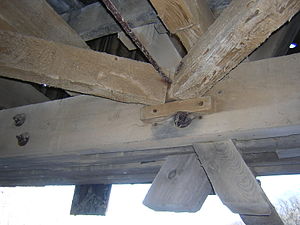 Underside view, showing truss connections. Original construction used little metal WhitesBridge FlatRiver FloorTrussDetail DSCN9961.JPG