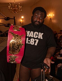 Mack with the NWA National Championship Willie Mack with NWA title.jpg