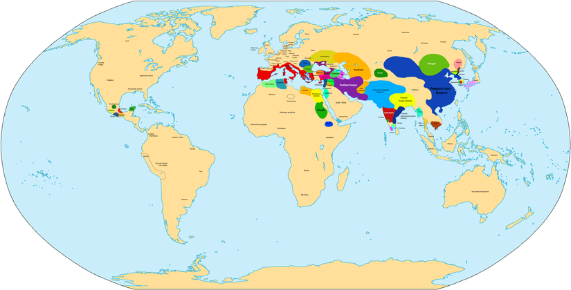 Map of the world in 100 BC World in 100 BCE.PNG