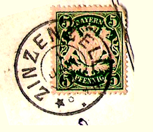 Früher Poststempel von Zinzenzell (1. Januar 1905)