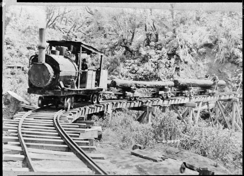 File:"Knight's tram, Raurimu" hauling logs. ATLIB 333371.png