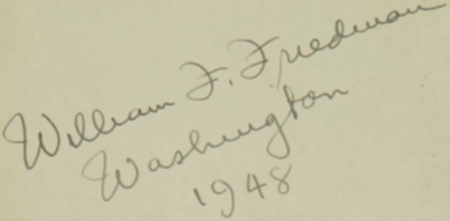 "William F. Friedman" signature detail, from- Riverbank Pubs inscription by William Friedman (cropped).png