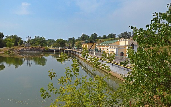 Dam of the hydroelectric power station in Stebliv on the Ros River, Ukraine