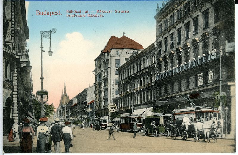 File:13754-Budapest-1912-Rakoczi-Straße mit Straßenbahnen und Verkehr-Brück & Sohn Kunstverlag.jpg