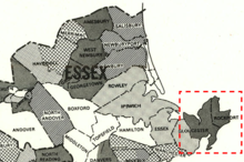 Map of Essex County showing previous location of 1st Essex district as apportioned in 1973 1973 1st Essex district Massachusetts House of Representatives.png