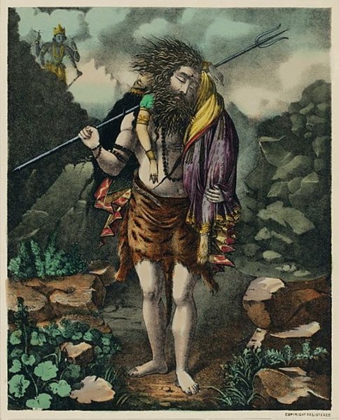 File:19th century lithograph of Shiva carrying Sati's corpse.jpg