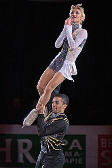 Aljona Savchenko shares the record for the most total medals won in the pair skating event (nine), eight of which were won with Robin Szolkowy. 2008 GPF Gala014.jpg