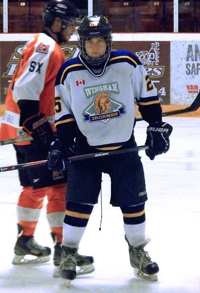 Wingham Ironmen player during 2014 Clarence Schmalz Cup playoffs.