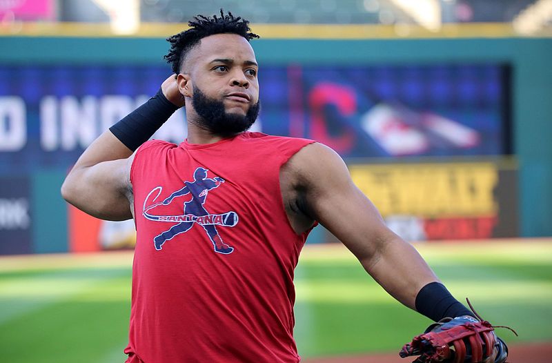Indians' Carlos Santana wears retired, controversial logo under