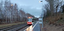 Citylink-Triebwagen der City-Bahn Chemnitz im März 2019 am Bahnsteig, abfahrbereit Richtung Burgstädt.