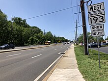 MD 193 westbound in Berwyn Heights 2019-06-03 12 55 20 View west along Maryland State Route 193 (Greenbelt Road) at 57th Avenue in Berwyn Heights, Prince George's County, Maryland.jpg