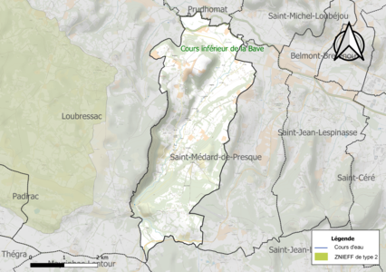 Carte de la ZNIEFF de type 2 sur la commune.