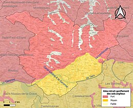 Carte des zones d'aléa retrait-gonflement des sols argileux de Moissac.