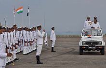 AK Antony reviewing the Parade at INA accompanied by Vice Admiral Pradeep Chauhan.jpg