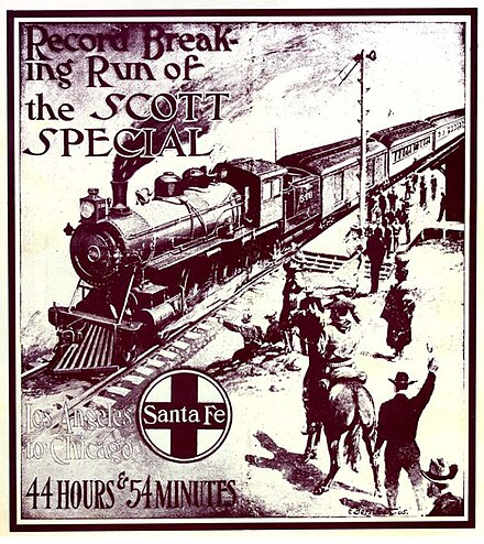 A promotional brochure for the Santa Fe Railway's Scott Special passenger train