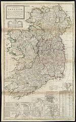 Thumbnail for File:A new map of Ireland divided into its provinces, counties and baronies, wherein are distinguished the bishopricks, borroughs, barracks, bogs, passes, bridges &amp;c. with the principal roads, and the common reputed miles (8342714808).jpg