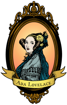 Illustration of Ada Lovelaceʼs portrait in a gold frame
