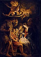 Study for The Adoration of the Shepherds label QS:Lit,"L'Adorazione dei pastori" label QS:Lfr,"L’Adoration des bergers" label QS:Lsl,"Poklon pastirjev" label QS:Lpl,"Pokłon pasterzy" label QS:Lro,"Adoraţia păstorilor" label QS:Lnl,"De aanbidding van de herders" label QS:Lru,"Поклонение пастухов" label QS:Les,"La Adoración de los pastores" label QS:Lde,"Die Anbetung der Hirten" label QS:Lpt,"A Adoração dos Pastores" label QS:Len-gb,"The Adoration of the Shepherds" label QS:Len,"The Adoration of the Shepherds" label QS:Lmk,"Поклонение на овчарите" label QS:Lcy,"Addoliad y Bugeiliaid" . 1608. oil on panel mounted on canvas. 63.5 × 47 cm (25 × 18.5 in). Saint Petersburg, Hermitage Museum.