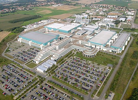 Globalfoundries Fab 1 in Dresden, Germany. The large rectangles house large cleanrooms.