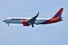Akasa Air's first Boeing 737 MAX 8 aircraft, registered as VT-YAA Akasa Air VT-YAA.jpg