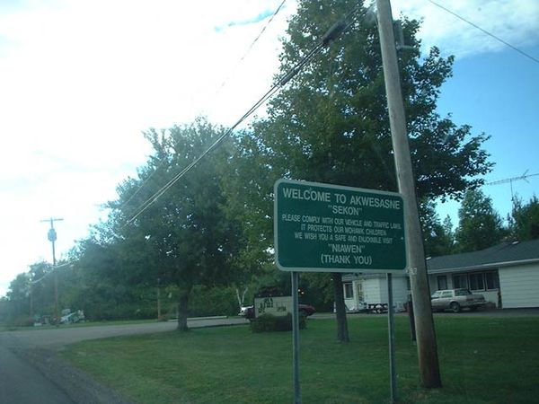 Road sign in Akwesasne