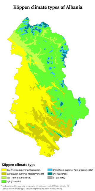 <span class="mw-page-title-main">Climate of Albania</span> Overview of the climate of Albania